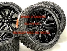 22” Chevy GM Gloss Black Wheels and Tires 33x12.50x22 LT OFF ROAD TIRES 6x139