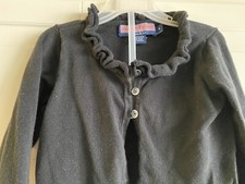 Vineyard Vines Cropped Dress Sweater Girls 5 Black Ruffled Cardigan Button