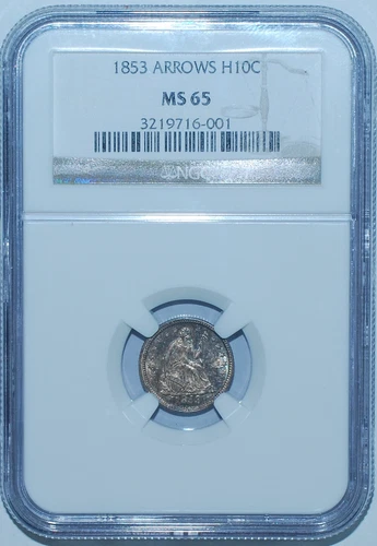 1853 NGC MS65 With Arrows Seated Liberty Half Dime