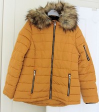 Matalan Papaya Outerwear Amber Mustard Padded Puffa Jacket Detachable Fur 14 New