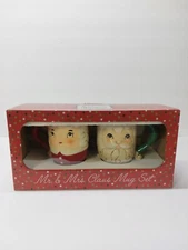 JOHANNA PARKER Christmas Green Santa & Mrs. Claus TRANSPAC Mug Set Of 2 W/ Box