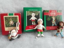 3 Hallmark Ornaments: Happy Santa, Kristy Claus, Little Drummer Boy NIB Tags