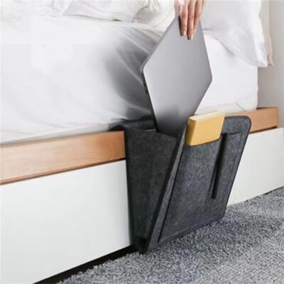 Bedside Caddy,Felt Bed Side Caddy Organizer With 5 Pockets For Remote,Bed grey