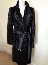 Karen Millen Black Pony Effect Coat With Faux Leather Belt - Size 6