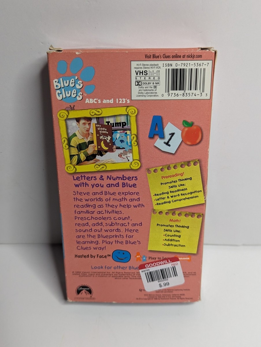 Blues Clues ABC's and 123's (VHS 1999) Nick Jr Nickelodeon Steve