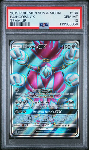 2019 POKEMON SM TEAM UP HOOPA GX #166 FULL ART PSA 10 GEM MINT #113906356