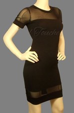 Black sexy party dress sheer mesh neckline, sleeves & above hem line