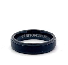 6mm Triton Black Tungsten Carbide Satin Finish Center Step Bevel Edge Band Ring