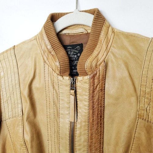 CHAQUETA RARA ZARA Vintage Cuero Suave Real Talla Pequeña Marrón Tostado Abrigo Estilo Moto - Imagen 7 de 16