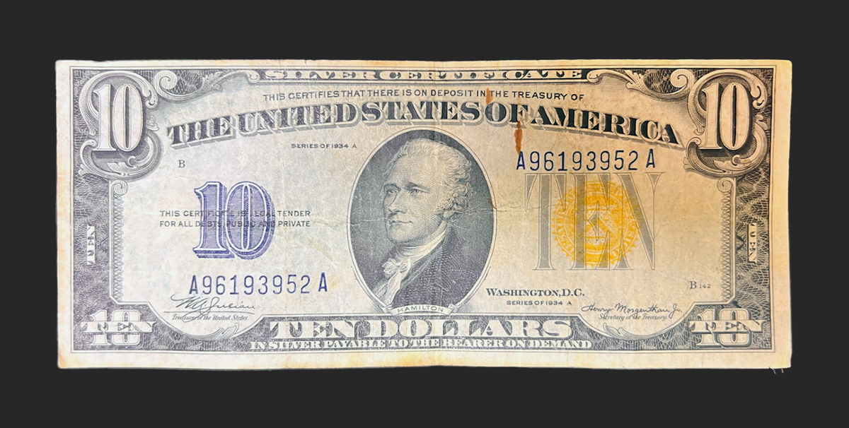 1934A $10 Silver Certificate – Yellow Seal WWII North Africa