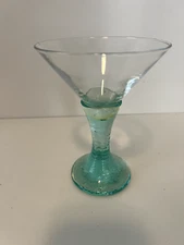 Fire And Light Aqua Martini Glass Signed Excellent!
