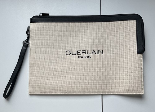 Guerlain Paris Embossed Zippered Woven Natural & Black Clutch Bag. 9 X 13 “ New - Picture 1 of 13