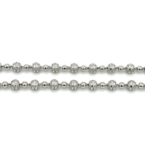 925 Silver Ball Link Chain 31.5” 9.5mm 90.6g CZ 14K White Gold Plated - Picture 21 of 24