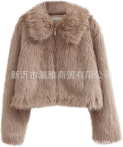 Women' Faux Fur Short Long Sleeve Jacket Zipper Warm Coat Faux Fur - Foto 21 di 28