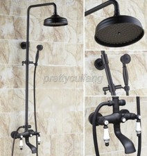 Oil Rubbed Bronze 8" Rainfall Shower Faucet Set Dual Handles Tub Filler Mixer