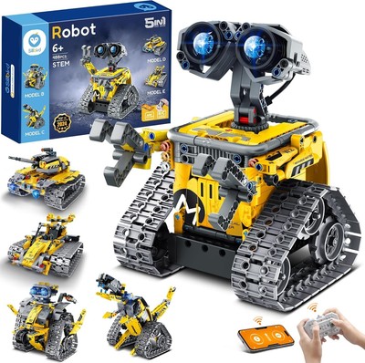 Interactive 5-in-1 Robot Building Toy - Rechargeable STEM Fun for Ages 6-13