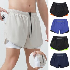 2 in 1 Mens Running Compression Shorts Gym Sports Training Workout Fitness Pant 