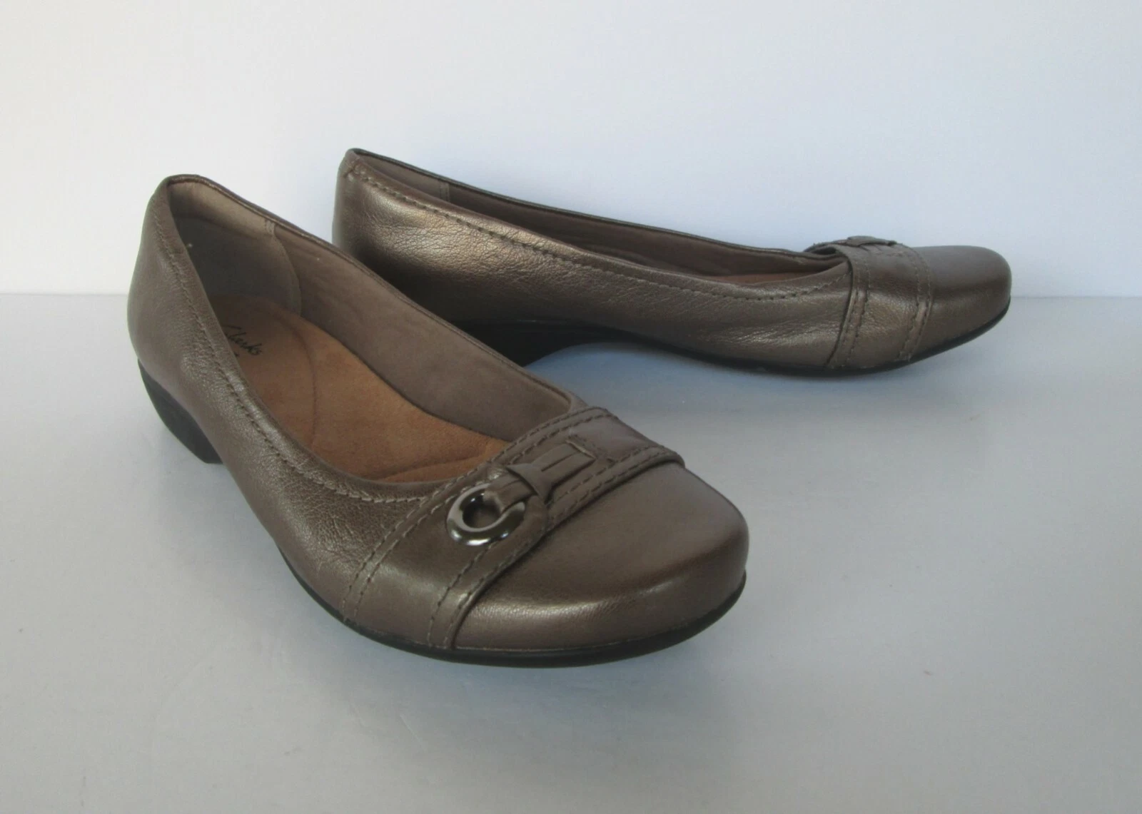 Scarpe ballerine comode Clarks da donna belle in pelle bronzo tortora 8 M