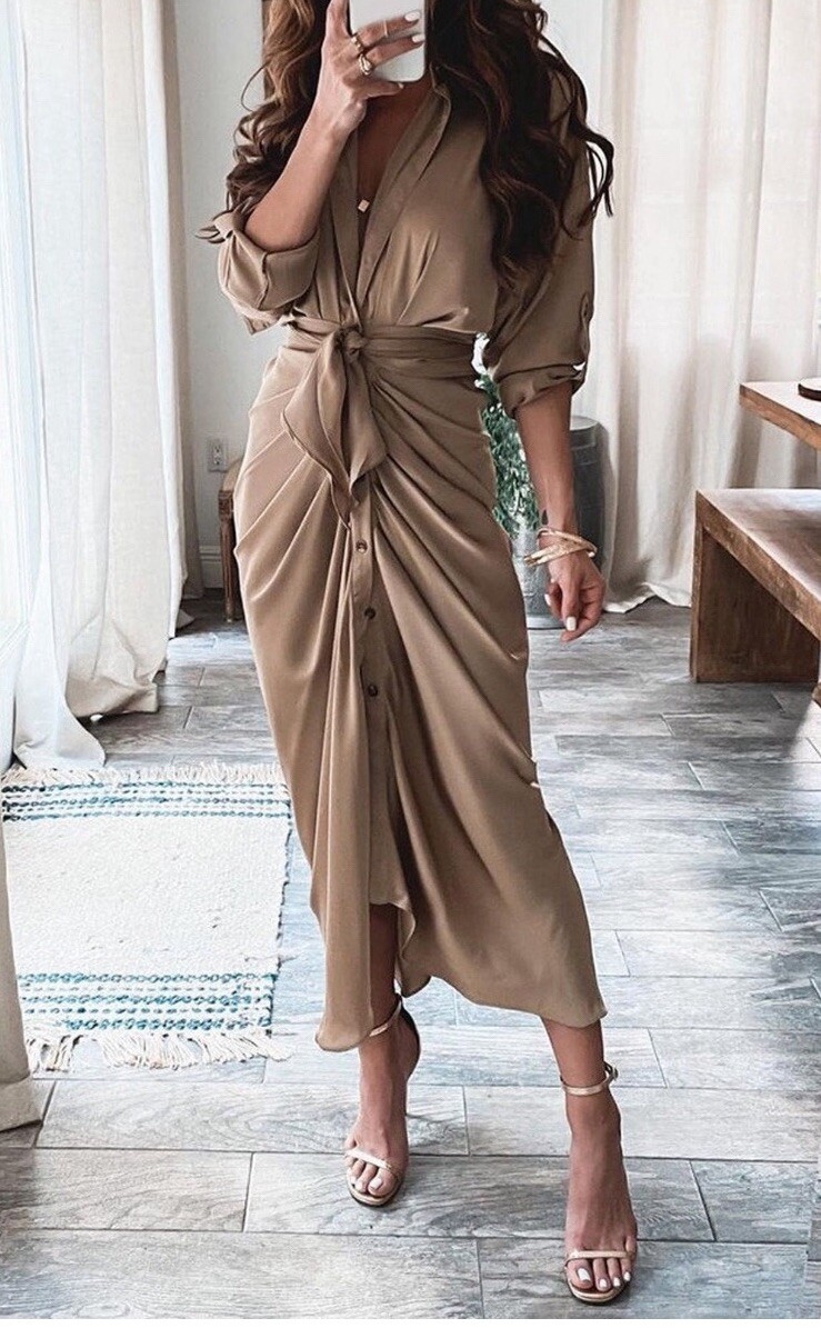 elegant button down dress Elegant Pleated Button-Down Maxi Dress – FineLook main image 0