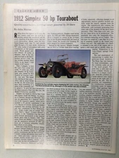 AW244 Article Escape Road 1912 Simplex 50 HP Tourabout 7-20-87 1 page