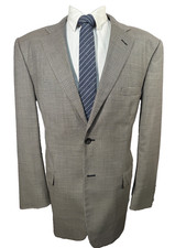 STAFFORD Mens Beige SHEPHERDS CHECK Wool Classic Sport Coat Blazer Jacket 44L