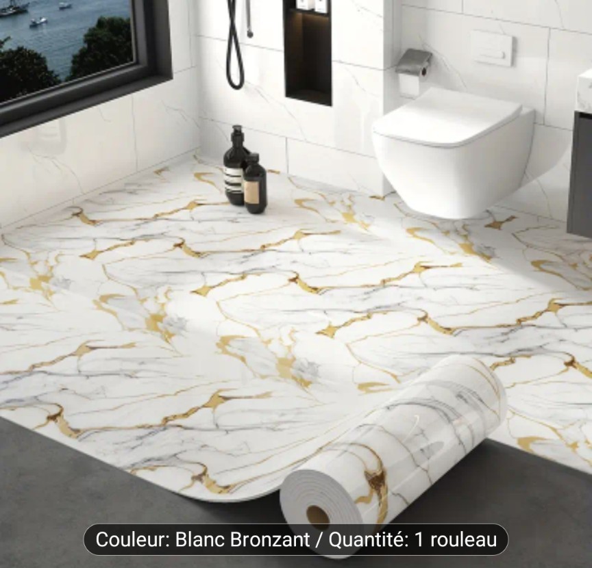 Rouleau PVC Adhésif Imperméable Marbre 300x40 cm pour Plan de Travail