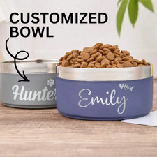 Personalized Dog Bowl Stainless Steel Custom Engraved Name Non-Slip Food Dish