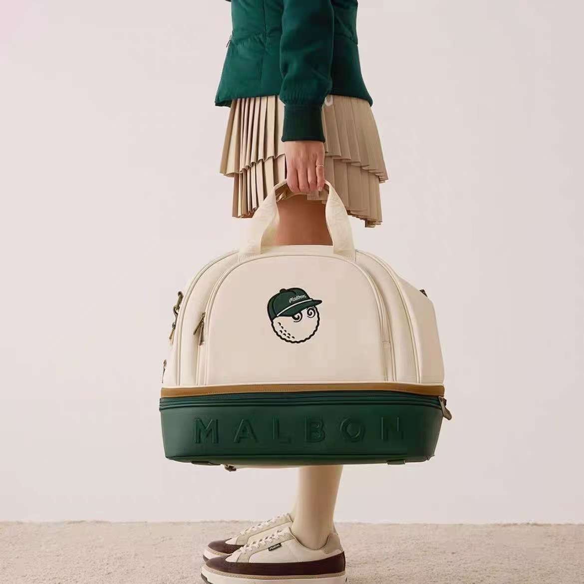 Malbon Boston Bag, Golf Clothing Bag, Detachable Shoulder Strap