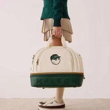 Malbon Boston Bag, Golf Clothing Bag, Detachable Shoulder Strap Embroidered