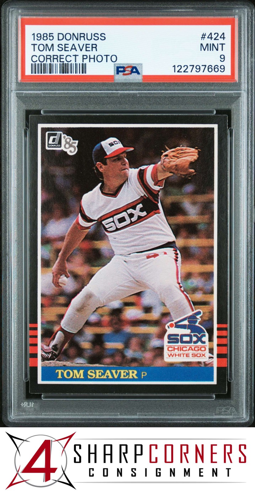 1985 DONRUSS #424 TOM SEAVER WHITE SOX HOF CORRECT PHOTO PSA 9
