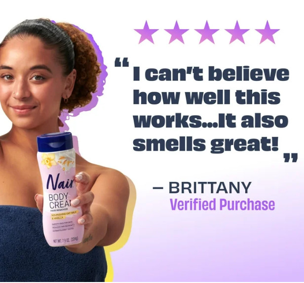 Nair Body Cream Hair Remover, Oat Milk & Vanilla, Body Hair Removal Cream for Wo