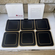 Clover Leaf Set of 6 Table Coasters . Lovely classic black edition. 