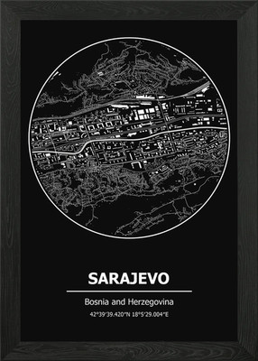 Sarajevo Karte Bosnien gerahmtes Wandbild Poster Leinwanddruck Bild