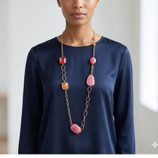 Chico's Gold Pink Orange Chunky Bead Necklace