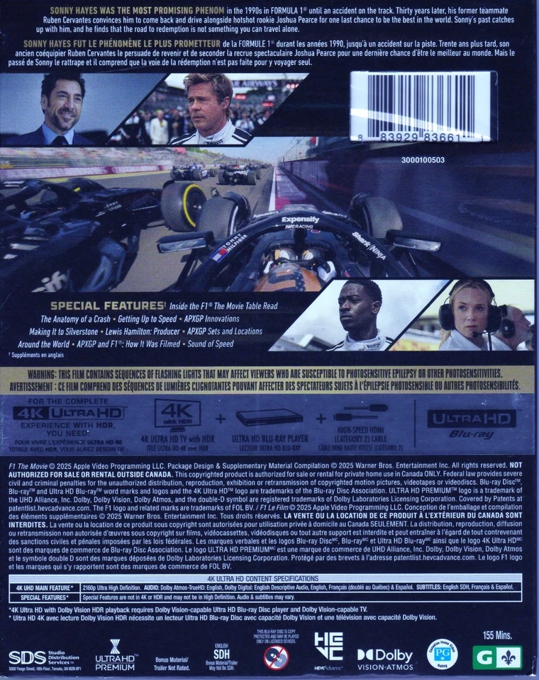 F1 THE MOVIE 4K ULTRA HD SET with Brad Pitt & Kerry Condon & Javier Bardem - Image 2 of 4