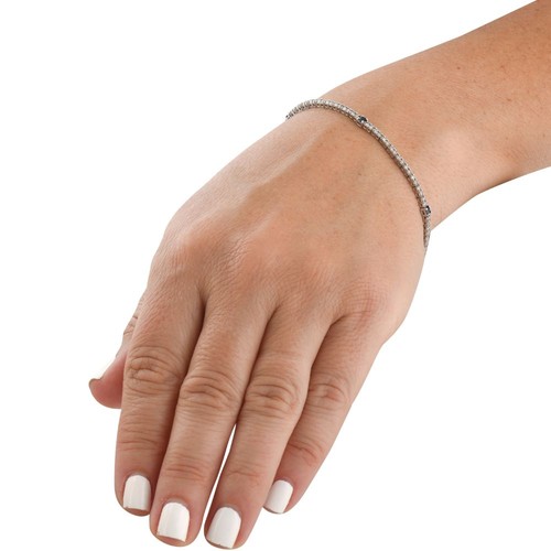 1 1/10 Ct Diamond & Genuine Blue Sapphire Tennis Bracelet 14k White Gold 7" - Picture 3 of 5