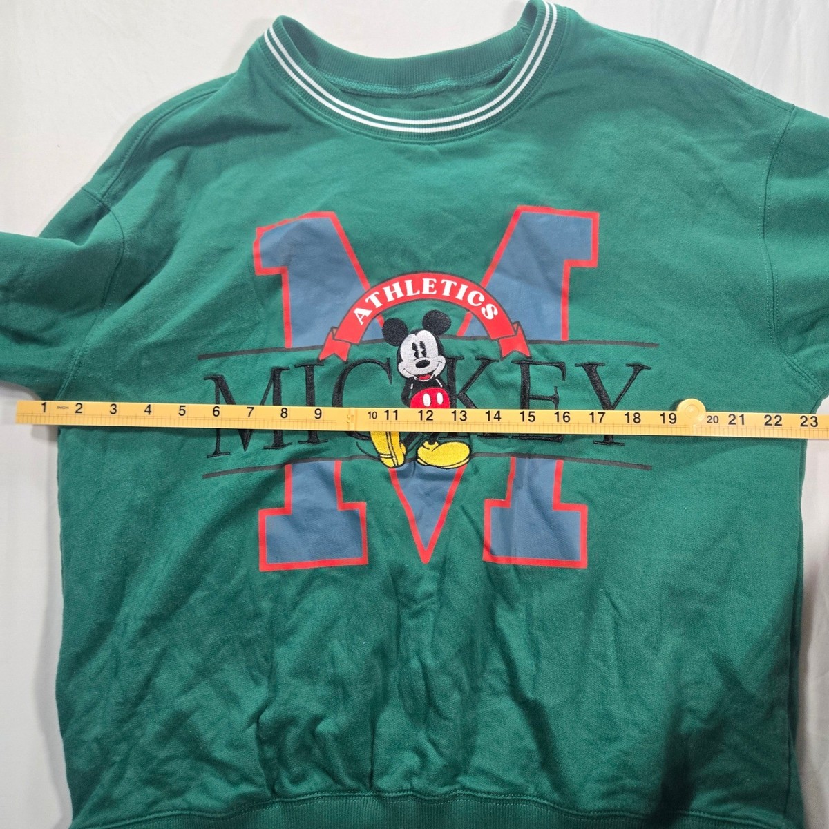 Disney Mickey Mouse Sweatshirt XL Green Athletics Varsity Crewneck Pullover View 6