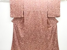 7577847: JAPANESE KIMONO / ANTIQUE KIMONO / SILK / MON KINSHA / FLOWER ARABESQUE