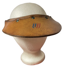 United Airlines Co. Logo Brown Handmade Leather Employee Visor Hat OSFM Vintage