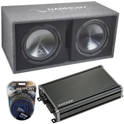 Harmony HA-RD12 Car Audio 1200W Loaded Dual 12'' Sub Box & Kicker 46CXA12001 Amp