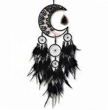 Large Dream Catcher,Moon Dream Catchers with Chakra Gemstone Agate Stone,Blac...