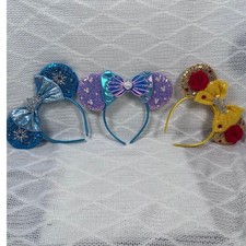 Disney Princess Inspired Mickey Ears Headband Set Blue Purple Gold Good