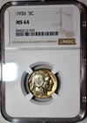 NGC MS-64 1936-P Buffalo Nickel, Richly Hued & Razor-Sharp.