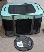 Romantic Bear Fabric Indoor Pet Playpen M 31 x 23 x 21 Teal/Black Carry Bag