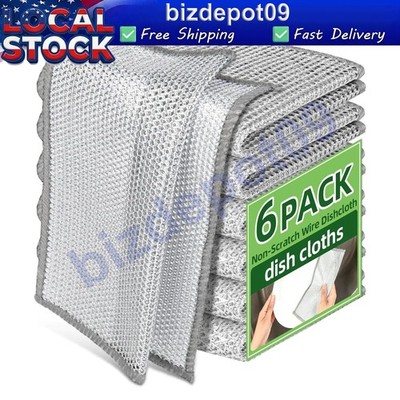 6 Pack Multifunctional Non-Scratch Wire Dish Cloth Mesh Knit Cleaning Cloth US