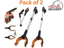 2Pcs Foldable Reacher Grabber Tool Rotating Jaw & Magnet Trash Picker Heavy Duty