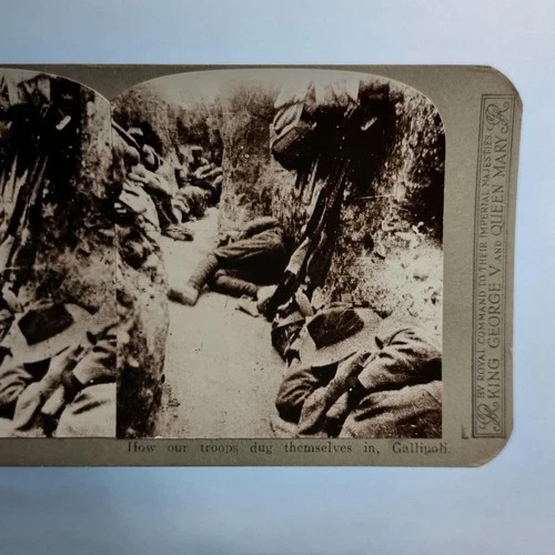 WW1 Military Stereoview C1916 Real Photo Turkey Gallipoli Anzac Trench Sleep