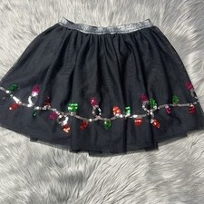 Cat  Jack Girls Skirt Black Silver Tulle Sequin Christmas Size M 7/8
