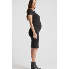 Quince Maternity Black Ruched Short Sleeve Stretch Tencel Dress XS NWT