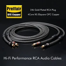 Pair HiFI RCA Cable OFC Shielded Audio Signal Interconnect Wire Gold Plated Plug